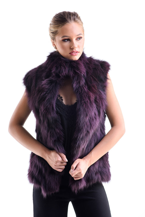 Burgundy Genuine Arctic Polar Fox Fur Vest-0