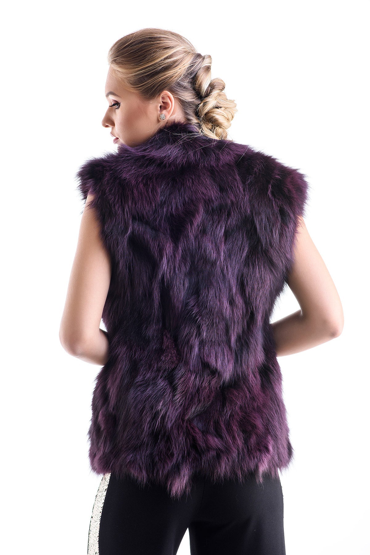 Burgundy Genuine Arctic Polar Fox Fur Vest-1