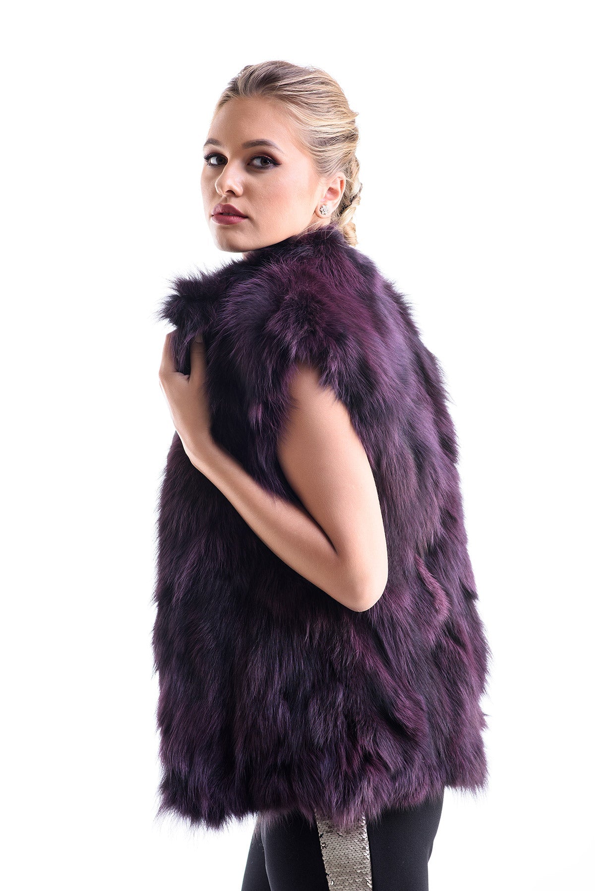 Burgundy Genuine Arctic Polar Fox Fur Vest-2