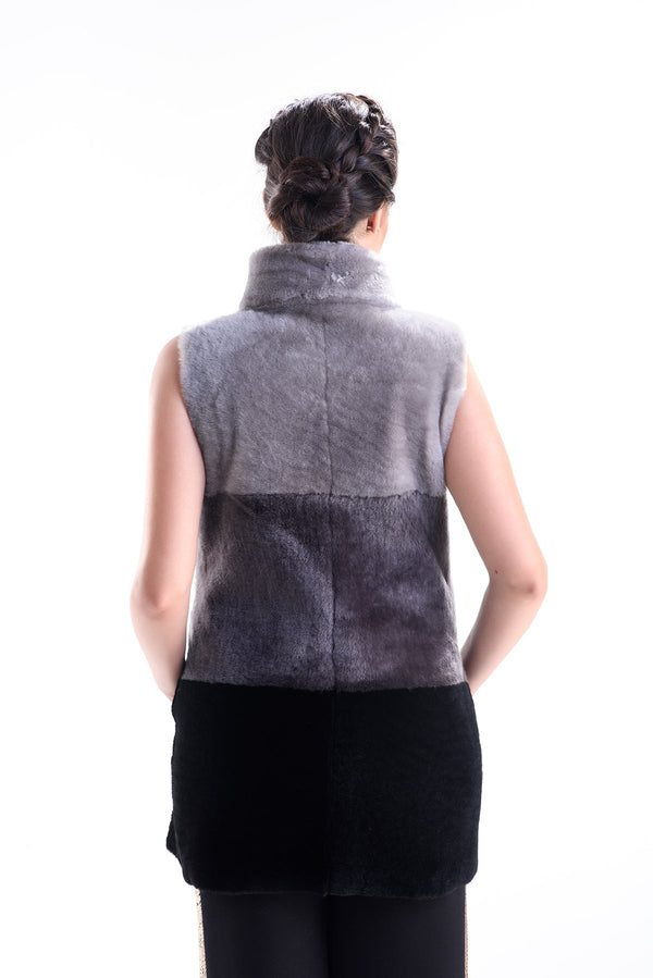 Gray Double Face Geniune Nappa Lamb Leather Mouton Fur Vest-1