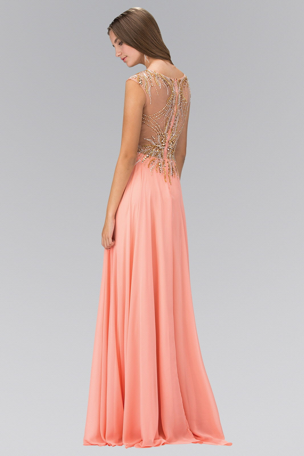 Floor Length Dress with Sheer Back and Bead Embellished Bodice-1