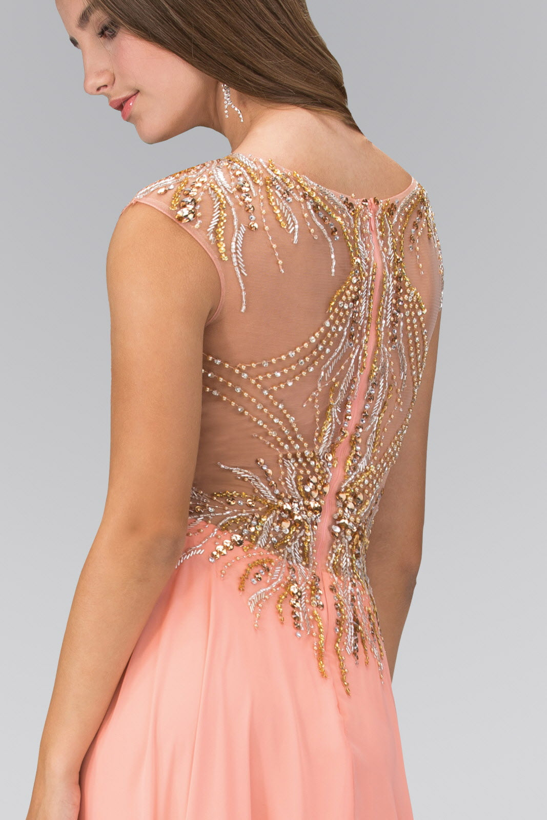 Floor Length Dress with Sheer Back and Bead Embellished Bodice-3