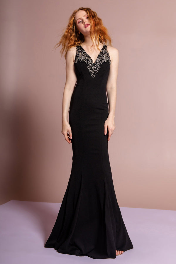 Floor Length Rome Jersey Dress with Jewel Emblished Neckline-2