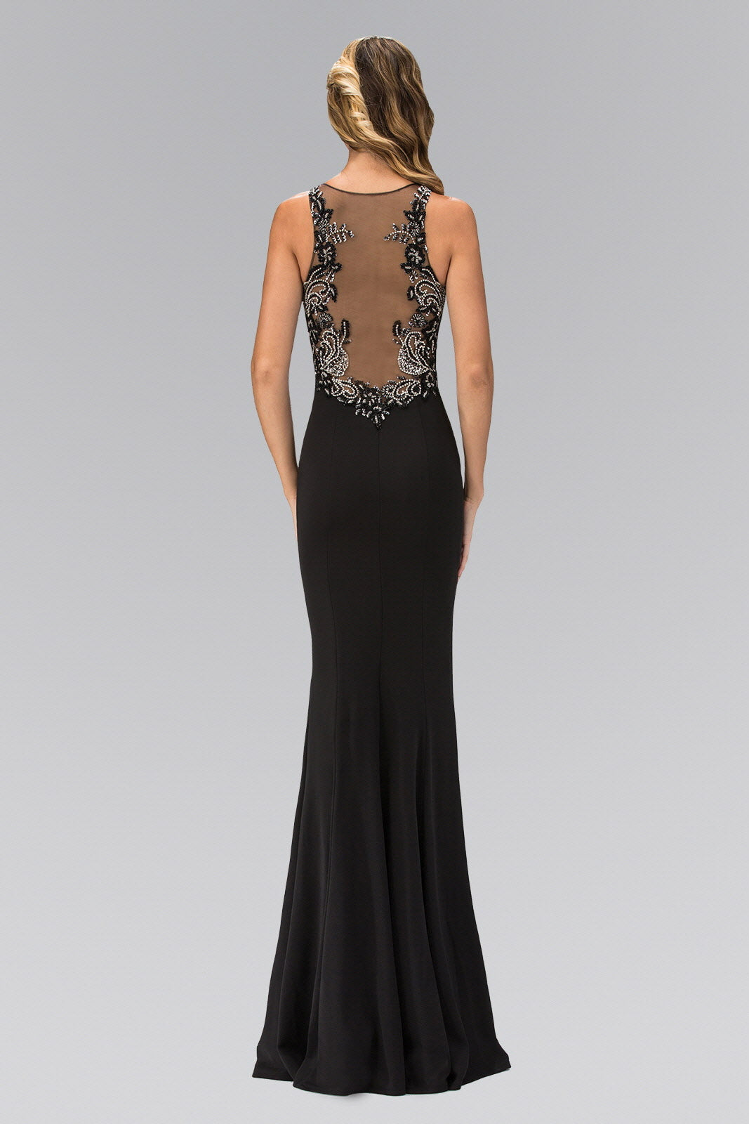 Floor Length Rome Jersey Dress with Jewel Emblished Neckline-3