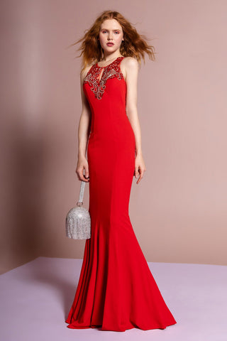 Floor Length Rome Jersey Dress with Jewel Emblished Neckline-0