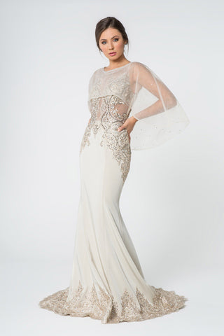 Rome Jersey Mermaid Long Dress with Embroidery and Jewels-5