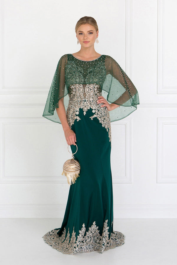 Rome Jersey Mermaid Long Dress with Embroidery and Jewels-0