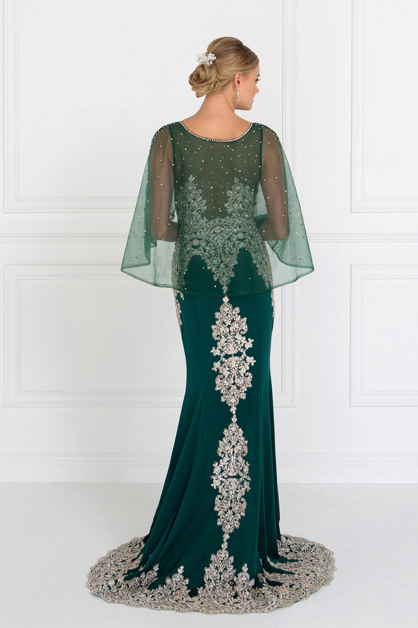 Rome Jersey Mermaid Long Dress with Embroidery and Jewels-1