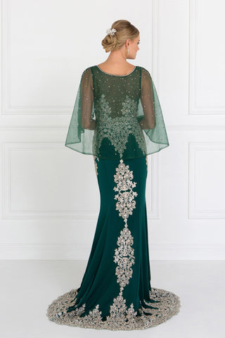 Rome Jersey Mermaid Long Dress with Embroidery and Jewels-1