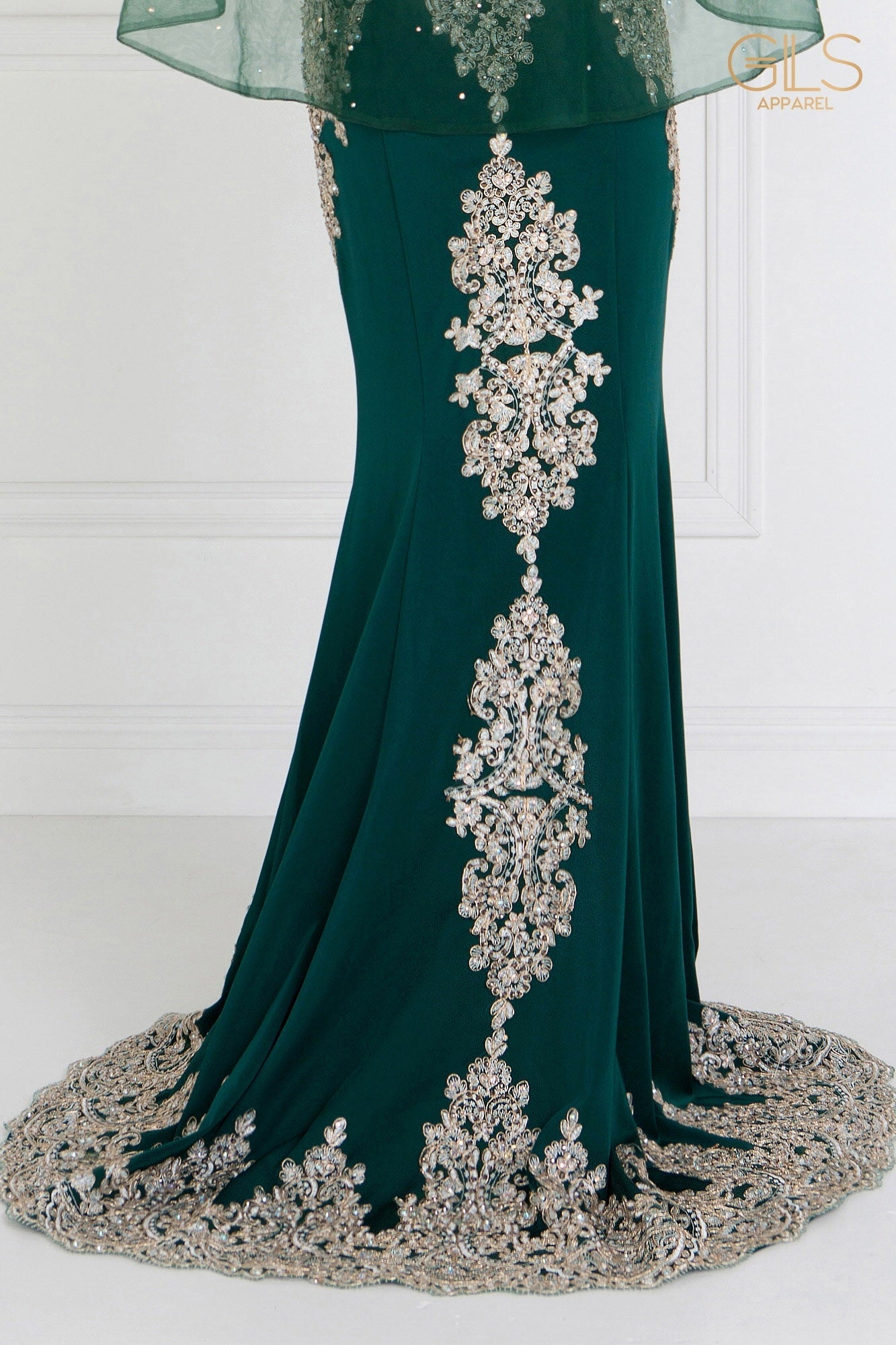 Rome Jersey Mermaid Long Dress with Embroidery and Jewels-3