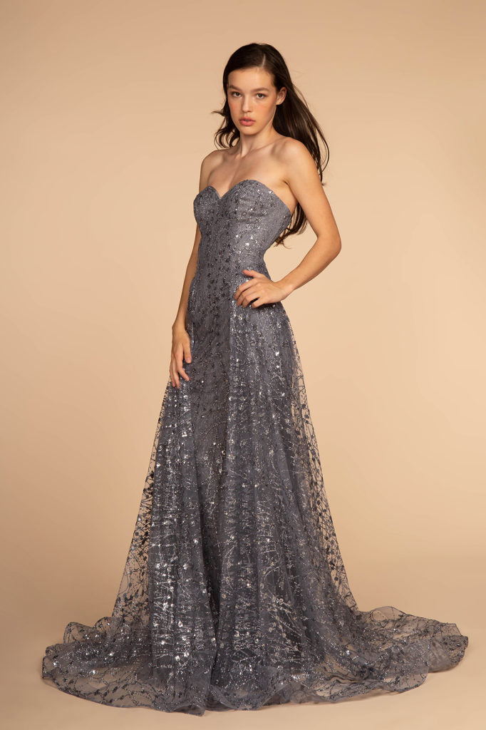 Shimmering Sweetheart Neck A-line Dress by Elizabeth K-5