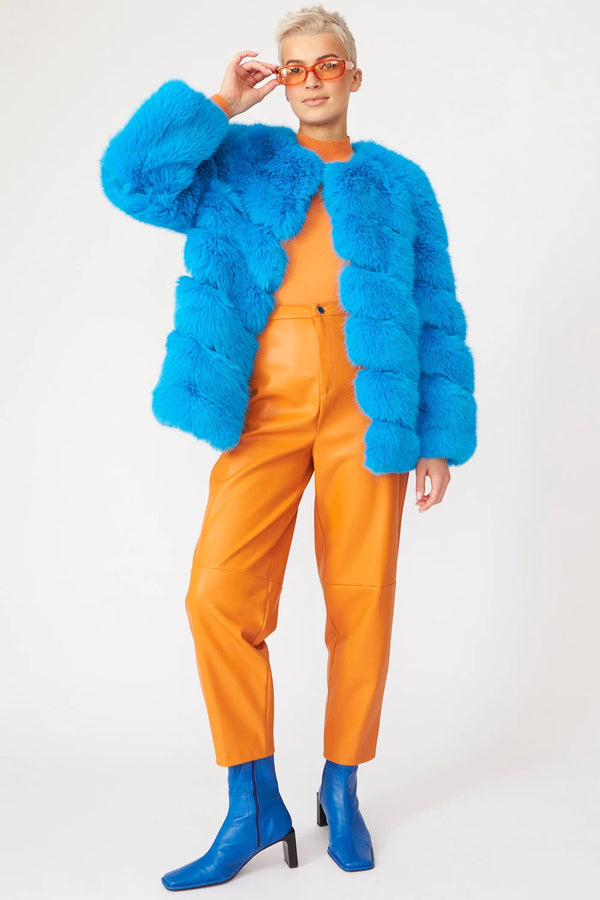 Gaga Faux Fur Striped Blue Coat-0