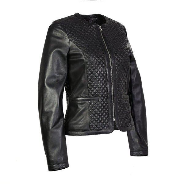 Gille Womens Diamond Patterned Leather Jacket-2