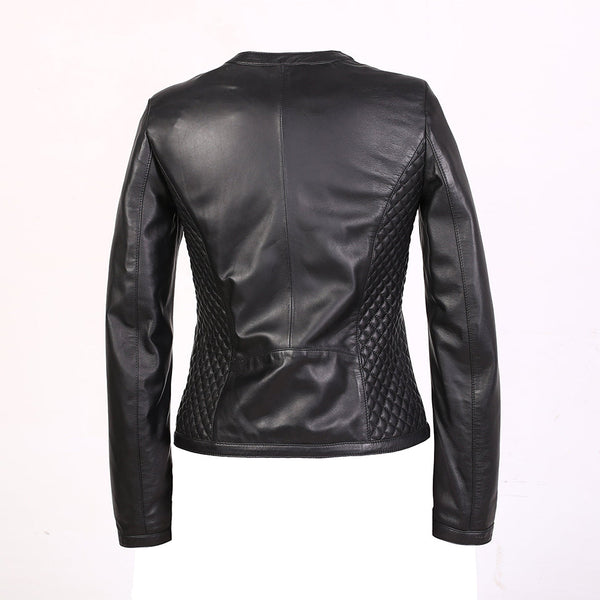 Gille Womens Diamond Patterned Leather Jacket-3