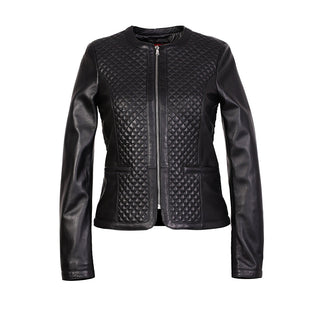 Gille Womens Diamond Patterned Leather Jacket-0