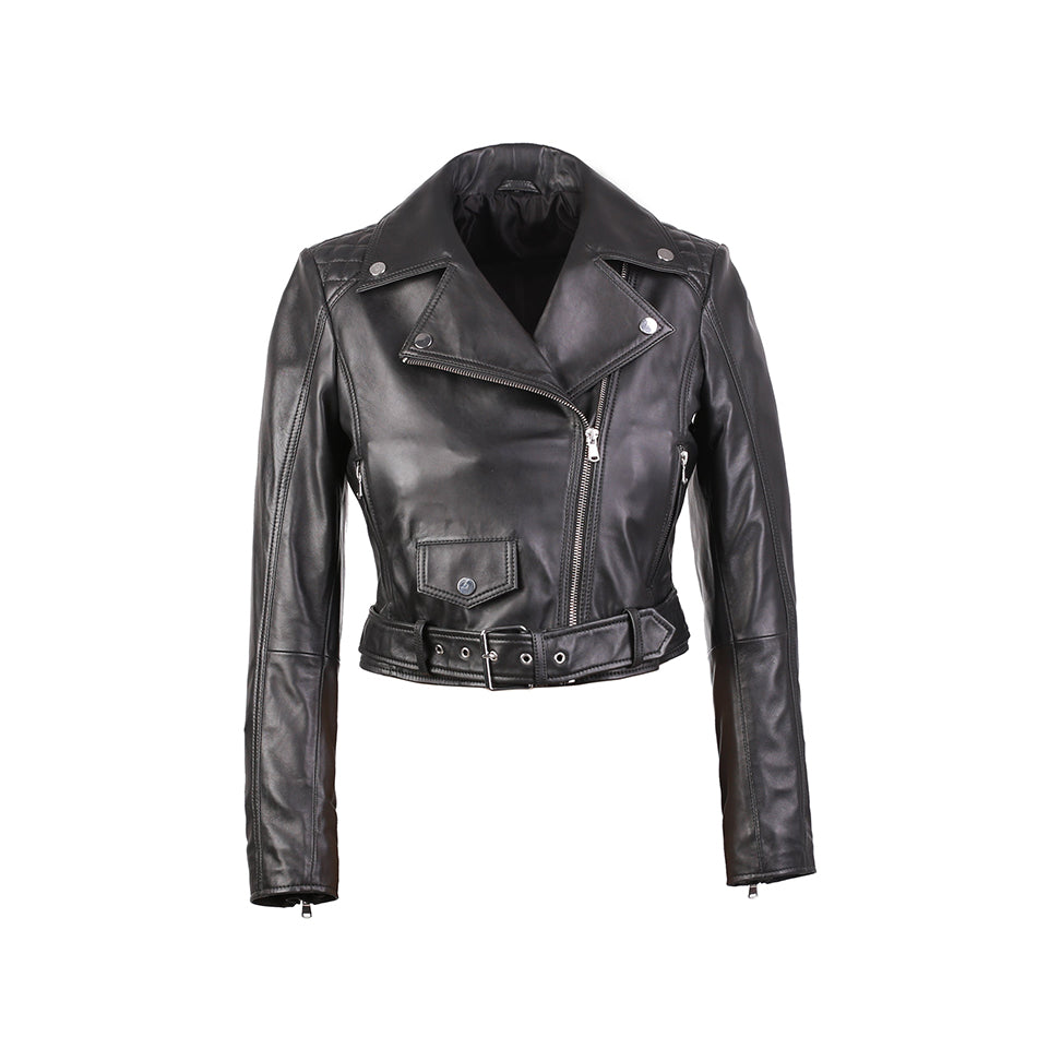 Gina Womens Quilty Short Biker Leather Jacket-4