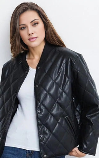 Giselle Womens Sheep Leather Quilted Parka Coat-0