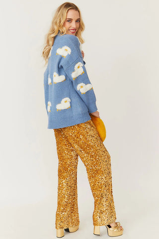 Gold Sequin Flared Trousers-1