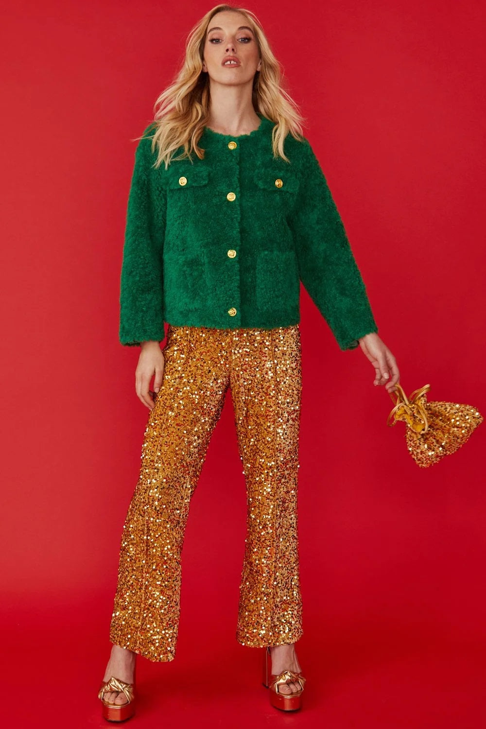 Gold Sequin Flared Trousers-3