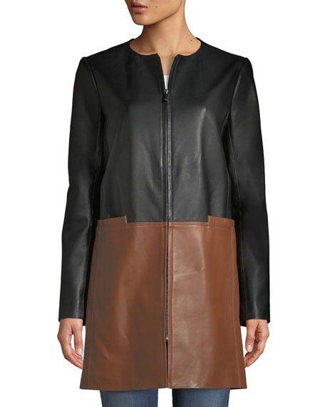 Gonce Two Tone Womens Lamb Leather Dress Coat-2