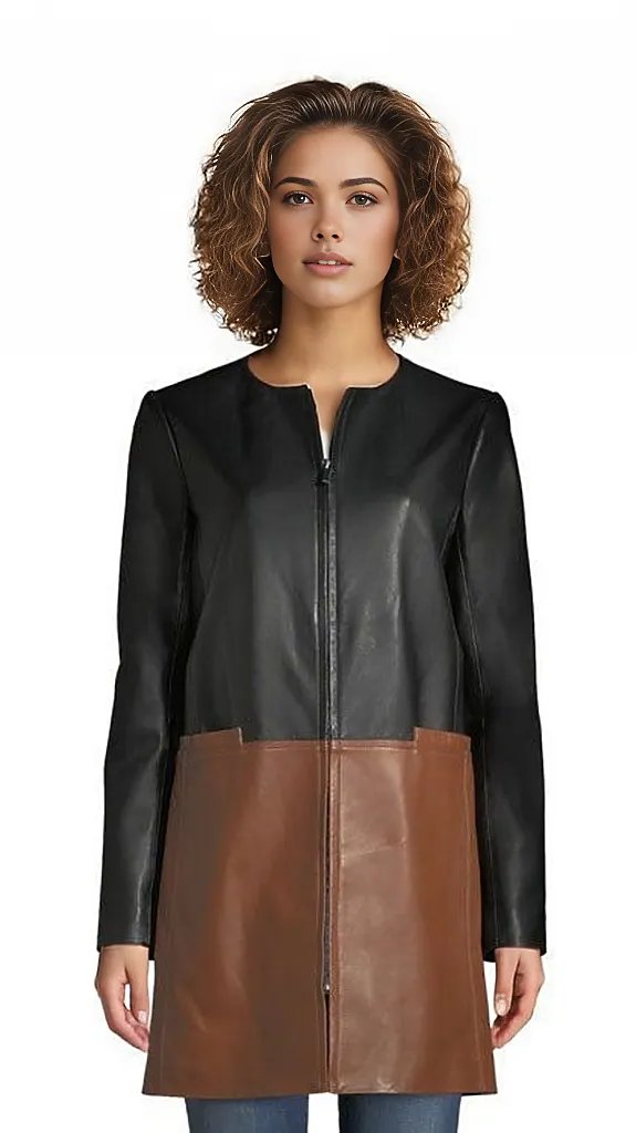 Gonce Two Tone Womens Lamb Leather Dress Coat-0