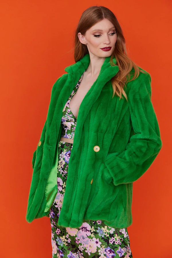 Green Faux Fur Midi Coat-0