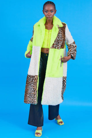 Green Faux Fur and Faux Shearling Maxi Coat-1