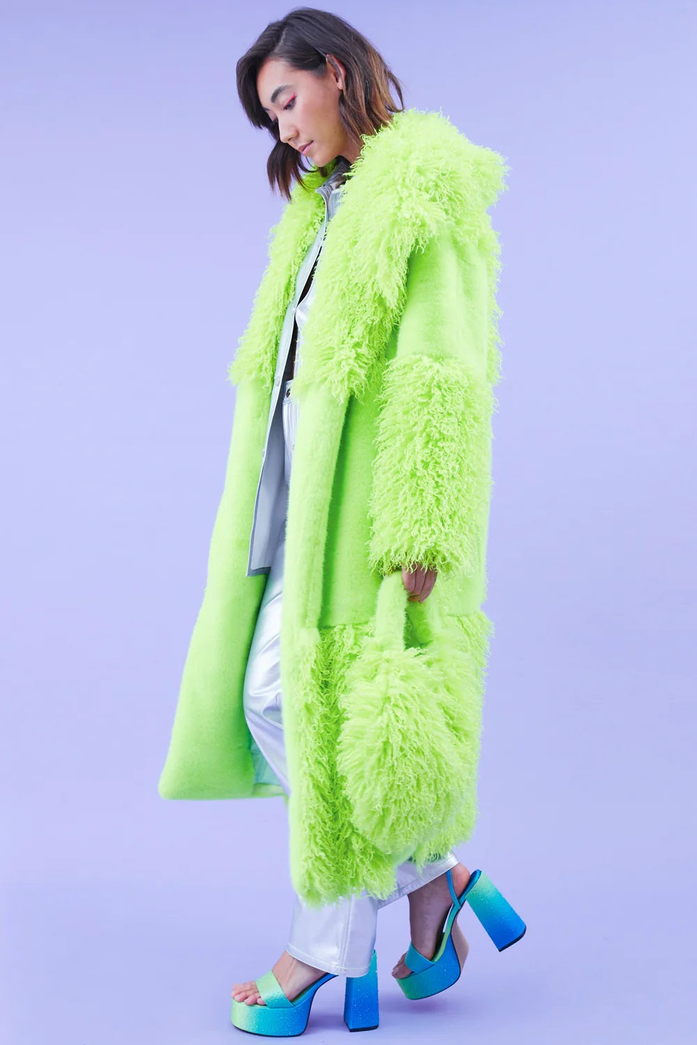 Green Faux Mongolian Fur Bamboo Coat-2