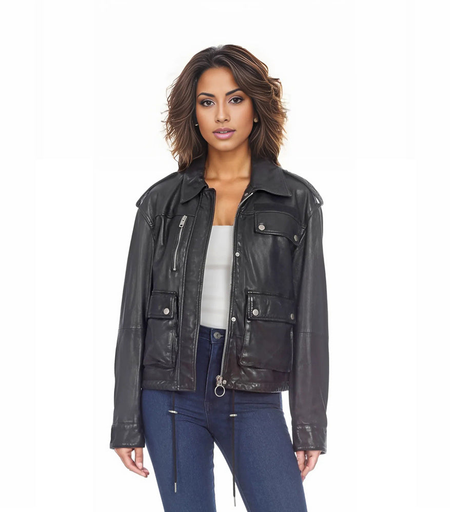 Grimes Womens Biker Leather Jacket-0