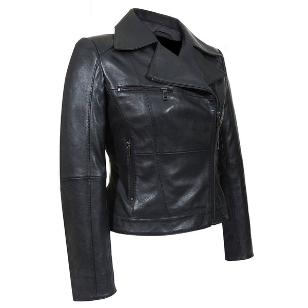 IL Womens Rigid Short Biker Leather Jacket-1