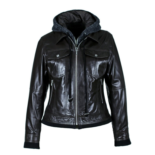 Riley Womens Wax Leather Jacket with Hoody-5