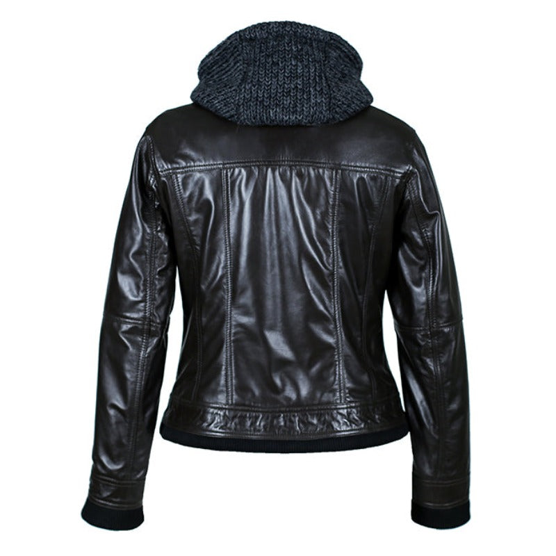 Riley Womens Wax Leather Jacket with Hoody-4