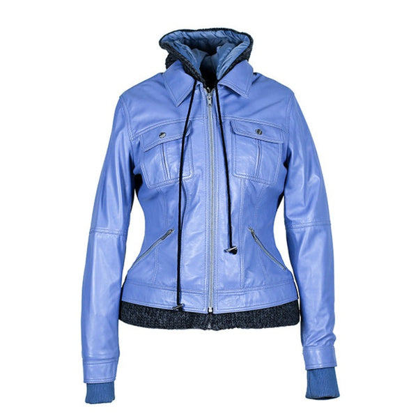 Riley Womens Wax Leather Jacket with Hoody-0