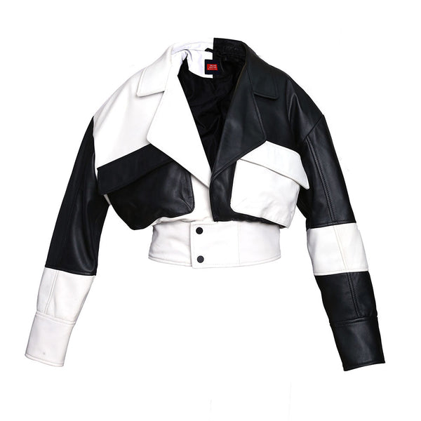 Sonic Womens Two Tone Moto Designer Leather Jacket-0