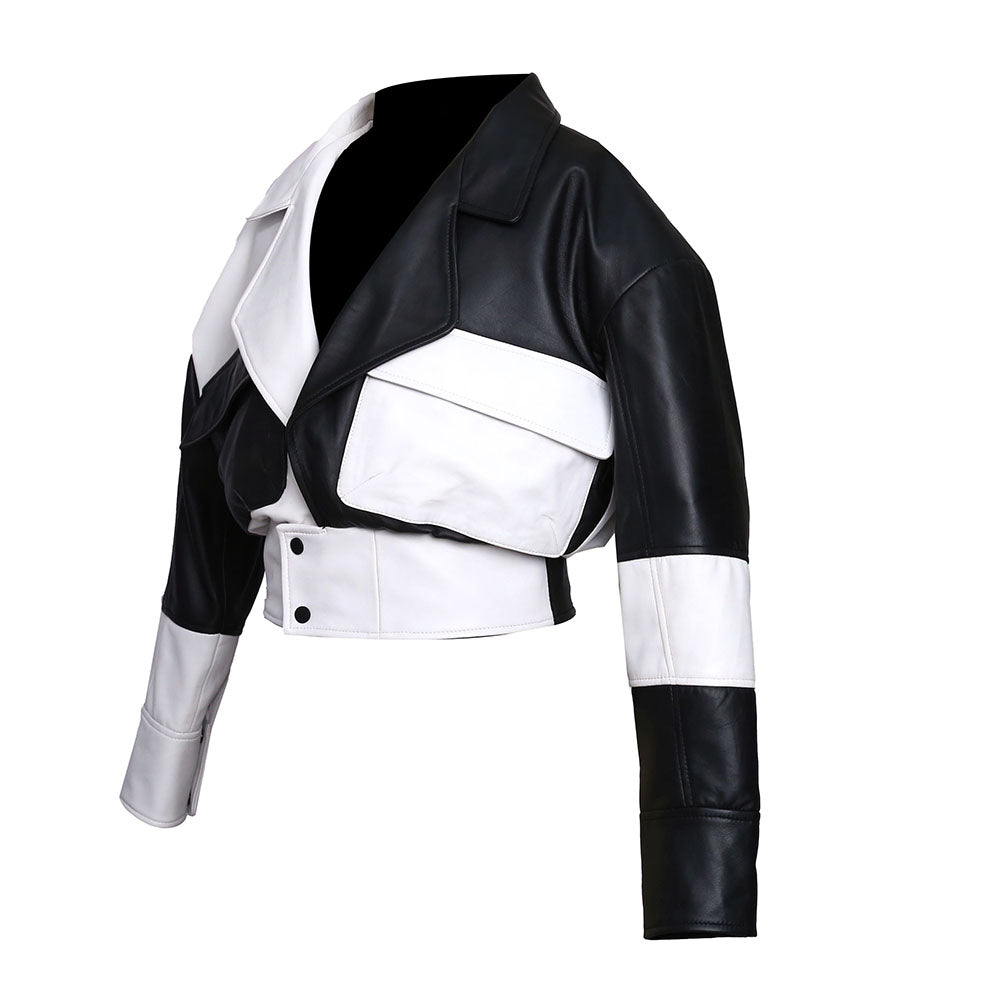 Sonic Womens Two Tone Moto Designer Leather Jacket-1