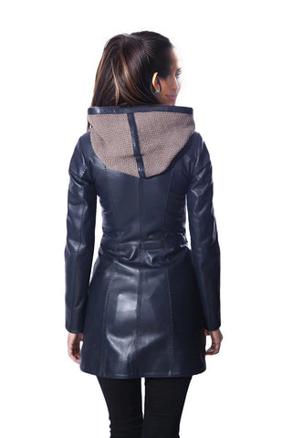 Janno Womens Leather Jacket with Cape Style Tricko Hoodie-2