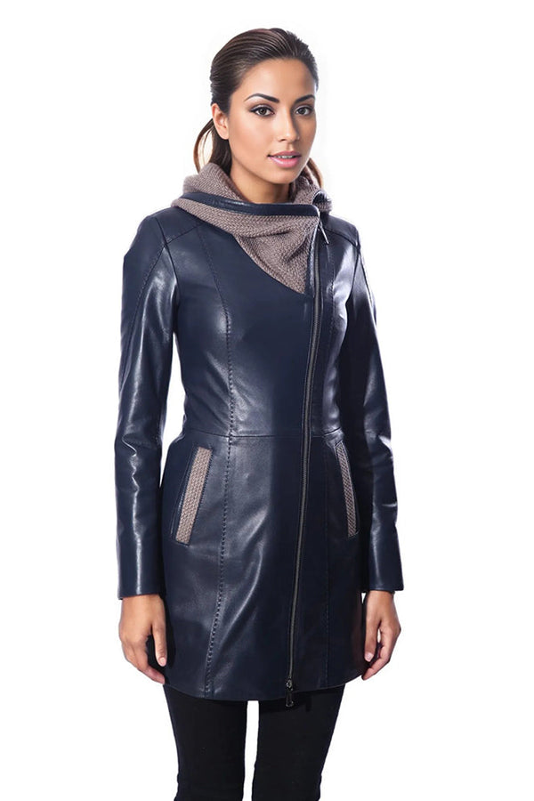 Janno Womens Leather Jacket with Cape Style Tricko Hoodie-3