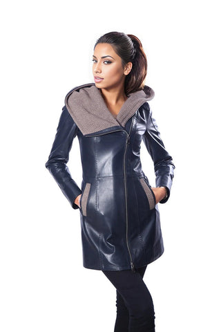 Janno Womens Leather Jacket with Cape Style Tricko Hoodie-4