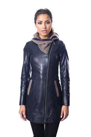 Janno Womens Leather Jacket with Cape Style Tricko Hoodie-0