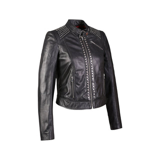 Jesse Womens High Fashion Riveted Moto Leather Jacket-1