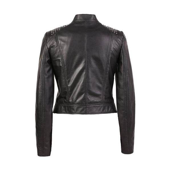 Jesse Womens High Fashion Riveted Moto Leather Jacket-3