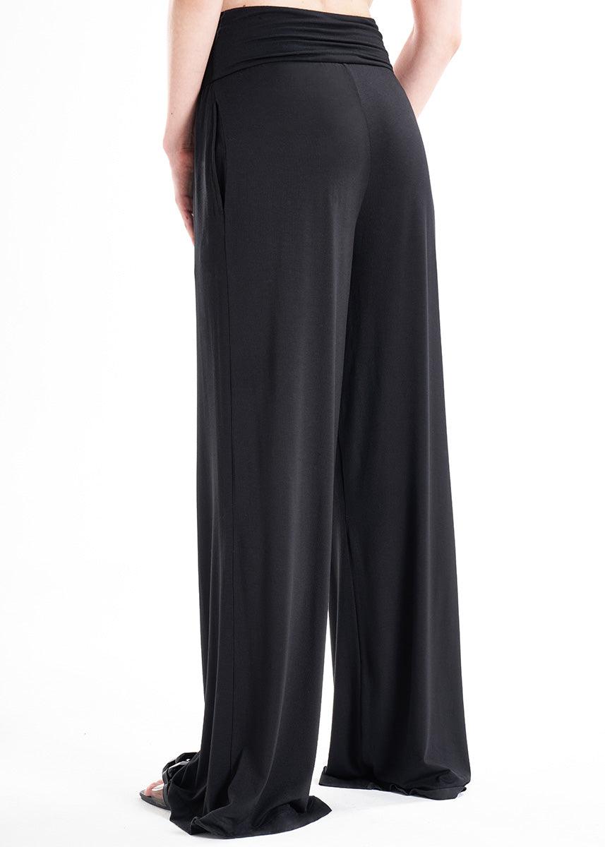 LavaNera Palazzo Black Jersey Viscose Pants-3