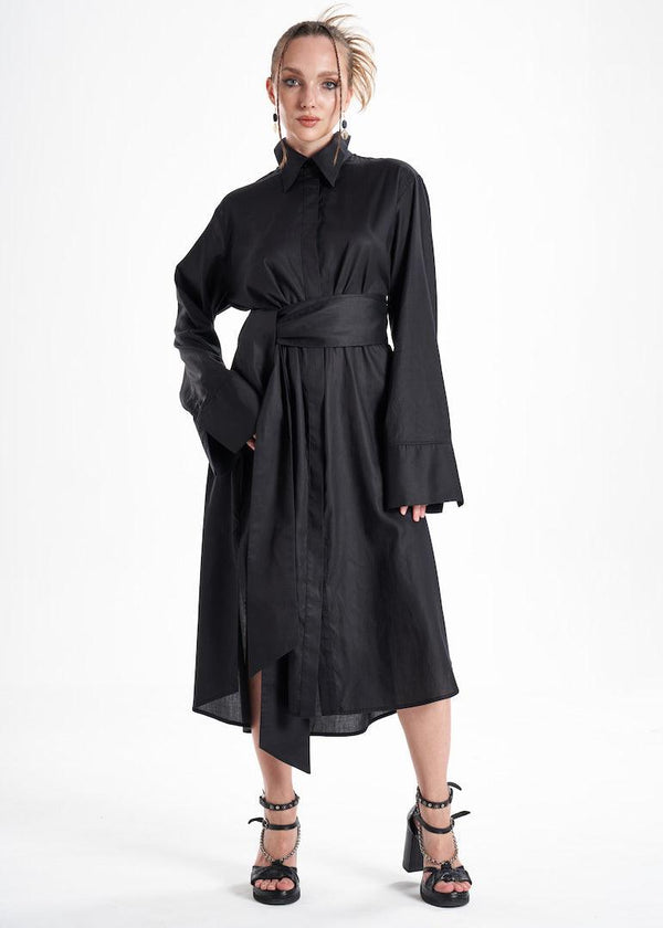 Aitna Long Black Organic Finest Fabric Shirt Dress-0