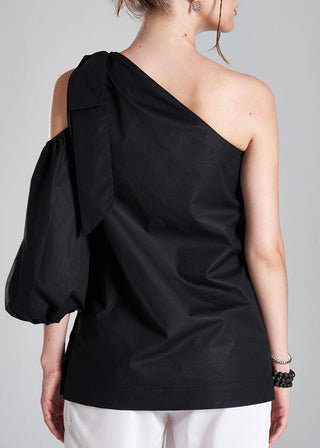 Amuri One Shoulder Black Premium Poplin Blouse-3