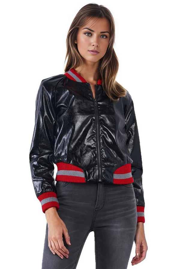 Karlee Womens Stylish Baseball Leather Jacket-0