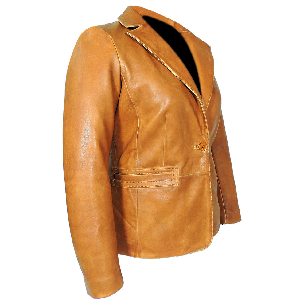 Karma Womens Caramel Tan Leather Blazer-1