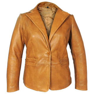 Karma Womens Caramel Tan Leather Blazer-0