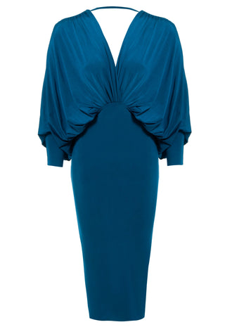 Teal Plunging Front Midi Dress-0