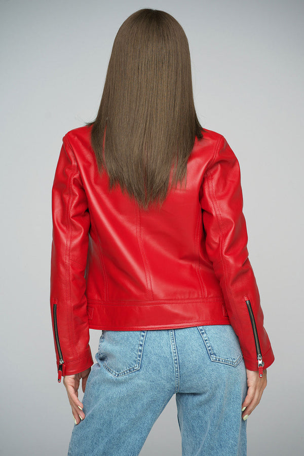 Red Genuine Cropped Leather Jacket-1