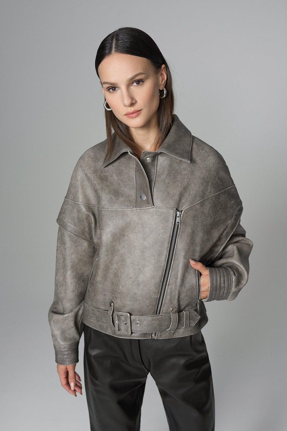 Vintage Gray Natural Leather Jacket-1